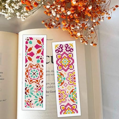 BEUNITONE 6 Pcs Mandala Cross Stitch Bookmark Kits for Beginners DIY Stamped Embroidery Bookmark Kit Colorful Floral Punch Needle Set with Instructions Craft Kit for Book Lover Gifts 8''x2.4'' - Image 6