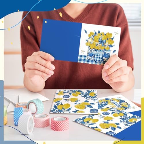 Saillong 12 Pack Lemon Diamond Painting Greeting Cards Kits Summer Capri Italy Lemon Diamond Art Cards with Envelopes Blue Yellow 5D Rhinestones Painting Making Kit for Adult DIY Craft Summer Gifts - Image 3