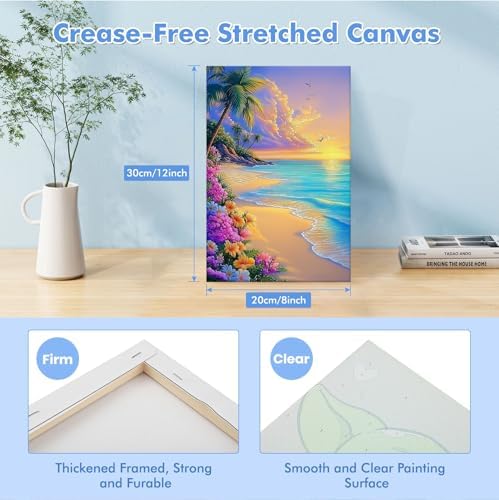 Bowetile Framed Paint by Numbers Sea for Adults Beginners, Adults' Paint-by-Number Landscape Kits, Easy Adult Paint by Number Kits on Canvas, Acrylic Number Painting for Home Decor, 8x12in - Image 3