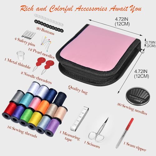 Sewing Kit Gifts for Grandma, Mom, Friend, Traveler, Adults, Beginner, Emergency,Sewing Supplies Accessories with Scissors,Sewing Needles Thimble, Thread,Tape Measure etc (Lt Dusty Rose, S) - Image 3