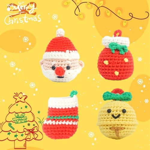 minimal beee Beginner Crochet Kit for Christmas– 4-Piece Santa & Stockings Set with Easy Peasy Yarn, Ergonomic Crochet Hooks, Video Tutorials, DIY Holiday Decor for Adults - Image 2