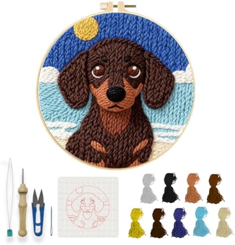 INFUNLY Dachshund Punch Needle Kits for Adults Beginners Brown Dog Needle Embroidery Starter Kit Puppy DIY Punch Needles Kit with Instruction Needles Fabric for Art Crafts Festival Gift Home Decor by INFUNLY