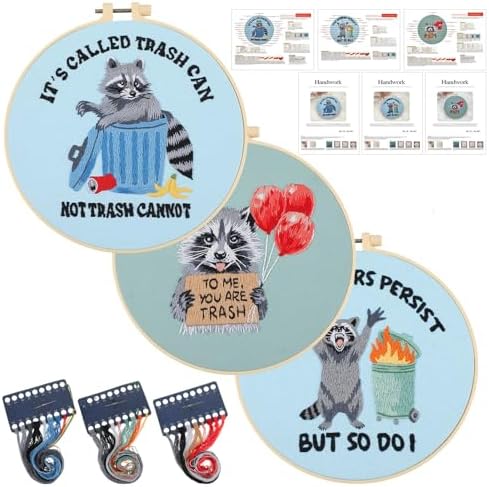 Mindsoft 3 Set Needlepoint Kit for Beginners with Hoop,Raccoon by Mindsoft