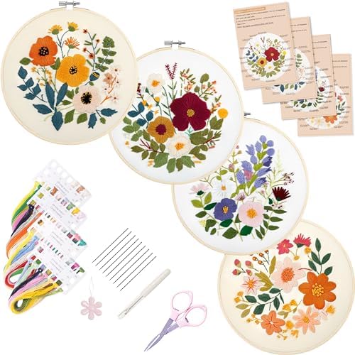 Bonroy Embroidery Kit for Beginners with Instructions,Cross Stitch Kits for Adults with Pattern,Needlepoint Kits for Adult Include Embroidery Cloth Hoops Needles Threads (flowers2) by Bonroy