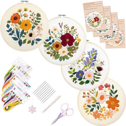 Bonroy Embroidery Kit for Beginners with Instructions,Cross Stitch Kits for Adults with Pattern,Needlepoint Kits for Adult Include Embroidery Cloth Hoops Needles Threads (flowers2) by Bonroy