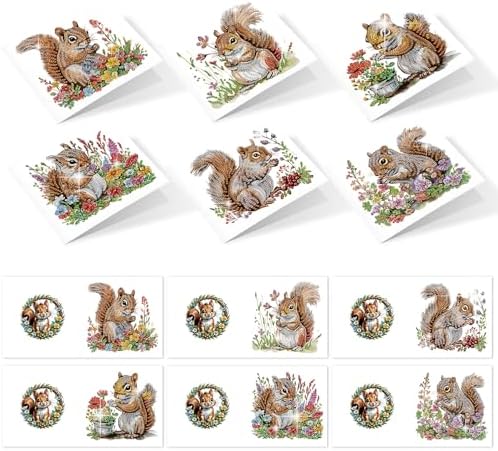 AiYuanzsh 6 Pack Diamond Painting Greeting Cards with Envelopes, DIY 5D Diamond Art Card Kit Featuring Cute Squirrels, 30x15cm Handmade Rhinestone Cards Crafts for Greetings and Seasonal Wishes by AiYuanzsh