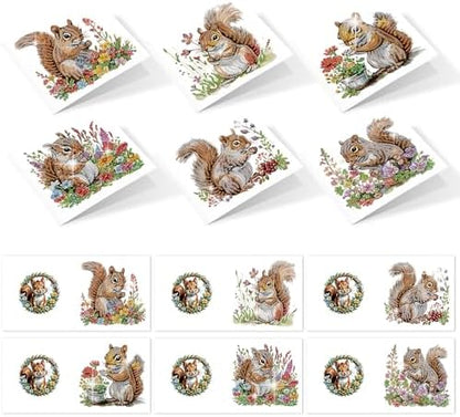 AiYuanzsh 6 Pack Diamond Painting Greeting Cards with Envelopes, DIY 5D Diamond Art Card Kit Featuring Cute Squirrels, 30x15cm Handmade Rhinestone Cards Crafts for Greetings and Seasonal Wishes by AiYuanzsh