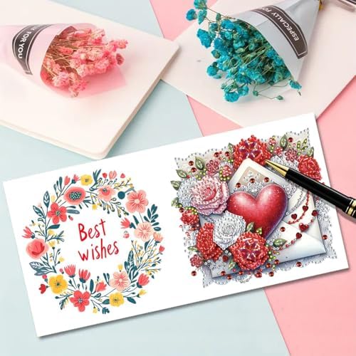 6 Pcs Diamond Painting Greeting Cards Kit Rose Flower Candle Heart with Envelopes, 5D DIY Special Shaped Rhinestone Art Card Making Kits for Adults, Holiday Blessing Postcards, Creative Craft Gifts - Image 5