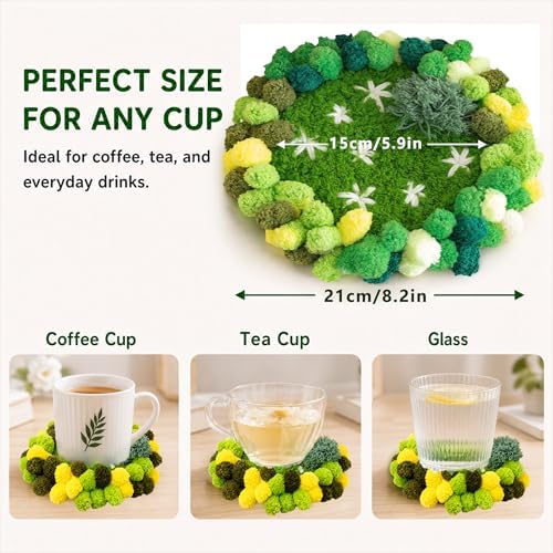 Moss Coaster Latch Hook Kit, DIY Punch Needle Craft Set for Adults, 2 Pack - Image 2