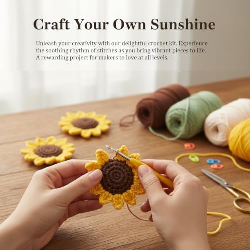 ADDZRZR Easy Crochet Sunflower Kit for Beginners Adults,Includes 8 Yarns,7 Crochet Hooks & More, Beginner Crochet and Knitting Kits for Adults & Teens - Image 5