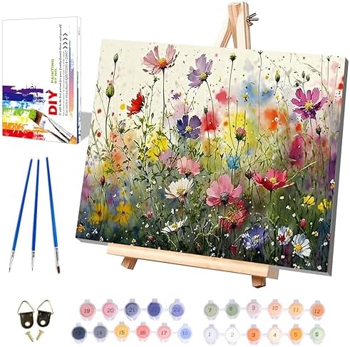 Wild Flower Paint by Numbers for Adults with Framed Canvas - Wooden Easel by xackcme