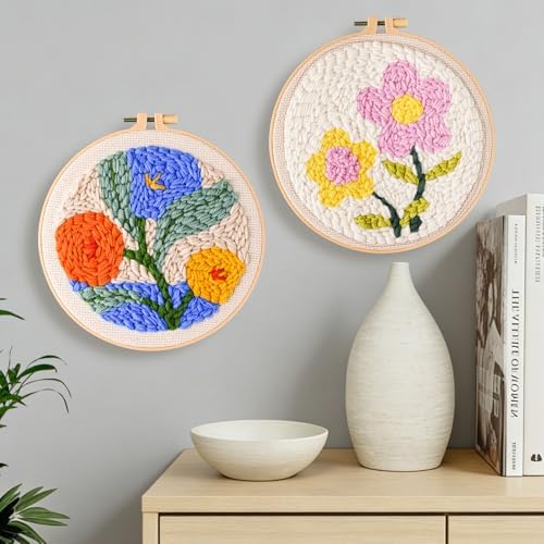 Fvbber Punch Needle Kits Adults Beginner, 2 Pcs DIY Easy Flower Embroidery Set with Patterns, Tools, Yarns, Hoop, Instruction for Home Decor, Craft Gift (Flower 1 - Image 6