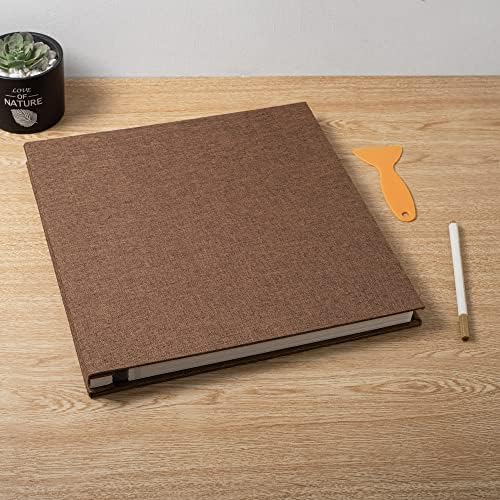 Large Photo Album Scrapbook – Holds 4x6, 8x10 Pictures – Self-Adhesive Pages for Baby, Wedding, Travel & Family Memories | Includes Metallic Pen & Scraper/Brown Large DIY Memory Book for Gifts - Image 6