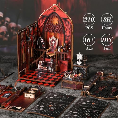 3D Wooden Dark Castle Puzzle, Handmade Mechanical Model, 210 Pieces Miniature House with Light Kit, Home Decoration Ornaments, Adult Creative Gifts - Image 7