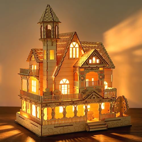 3D Wooden Puzzle for Adult, DIY Countryside Cottage Model Kit w/Spark Light by MakingLifeFunforCool
