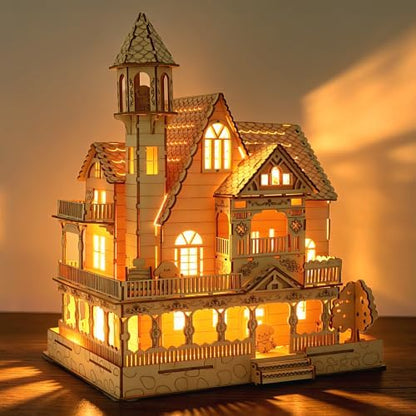 3D Wooden Puzzle for Adult, DIY Countryside Cottage Model Kit w/Spark Light by MakingLifeFunforCool