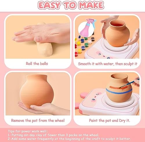 Pottery Wheel for Kids, Air Dry Clay Arts & Crafts Kit with USB Power - Image 4