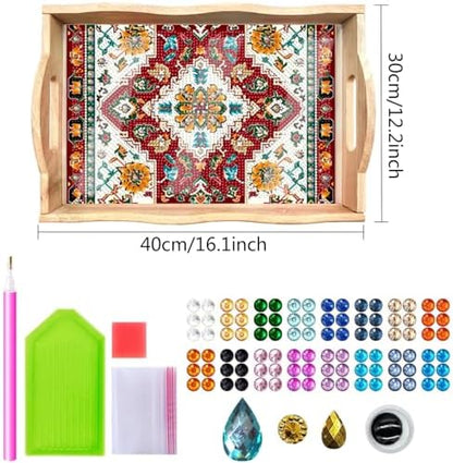 DOTSOPS Mandala Diamond Painting Wooden Serving Tray with Handle for Adults - Image 2