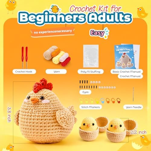 Joyclub Crochet Kit for Beginners 4 Chicken Family with Video for Adults - Image 3
