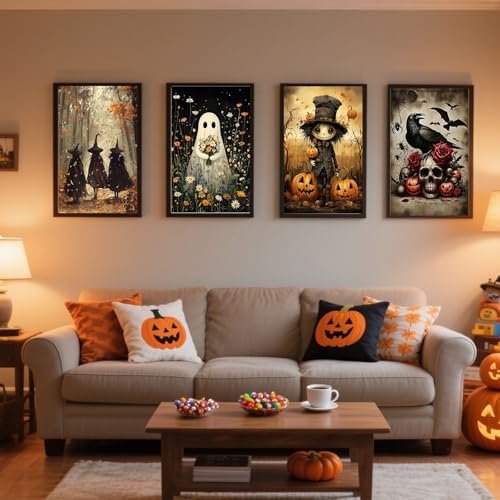 4 Pack Paint by Numbers Kit for Adults - Wooden Easel, Halloween Paint by Numbers with Frame, Halloween Adult Painting by Number Kits on Canvas, Easy Oil Painting Arts Gift Wall Decor 8x12inch - Image 5
