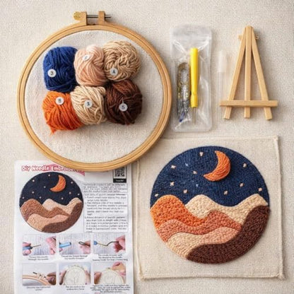 CELCRAFTIQUE Punch Needle Kits for Adults Beginner, Tool with Punch Needle Fabric, Hoops, Yarns and Sewing Needles (Night Desert) - Image 3