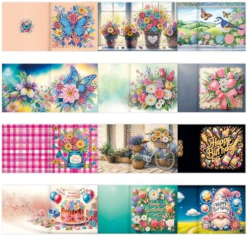 pigpigboss 12 Packs Happy Birthday Diamond Painting Greeting Card - Image 3