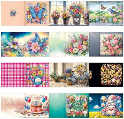 pigpigboss 12 Packs Happy Birthday Diamond Painting Greeting Card - Image 3
