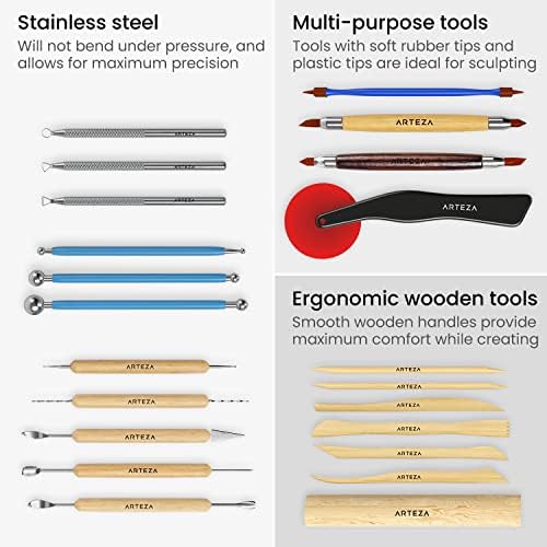 ARTEZA Pottery and Sculpting Tools, 22-Piece Set for Modeling and Carving - Image 2