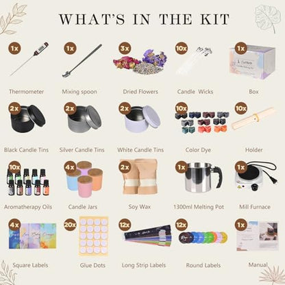 SHOWIN Candle Making Kit, DIY Candle Making Supplies for Adults, Starter Soy Wax Candle Kit with Wax Melter, Jars & Tins, Scented Home Decoration - Image 2