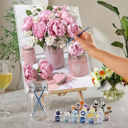 MaiMMaledy Paint by Numbers Kit for Adults Beginners Canvas Pictures with Framed Drawing Painting Acrylic Pigment with Wooden Triangle Easel Pink Flowers 8Wx12L inch - Image 2