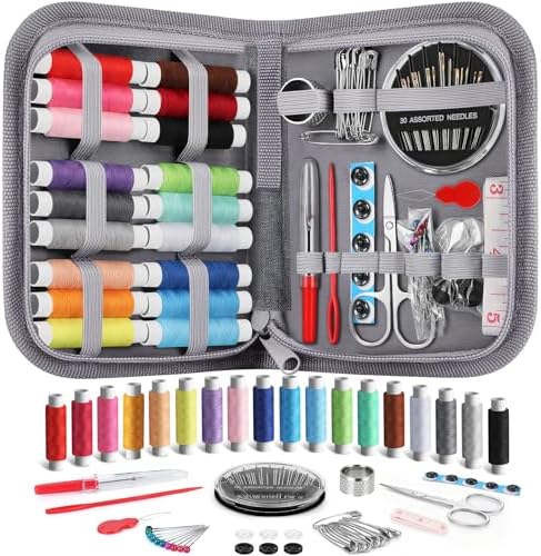 Coquimbo Sewing Kit Gifts for Adults Teen Grils Women Mom Grandma, Portable Sewing Supplies Contains Tape Measure, Scissors, Thimble, Thread, Sewing Needles (Gray, M) by Coquimbo