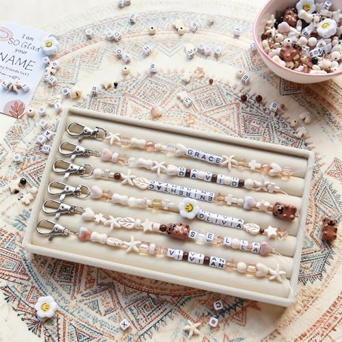 Tuhangcc 16 Set DIY Keychain Making Kit，Adjustable Letter Alphabet Beads Strings,Keychain Bohoemian-Chic Beads, 16 Charm Cards with Lobster Clasps & Strings for Boho Party Favor - Image 2
