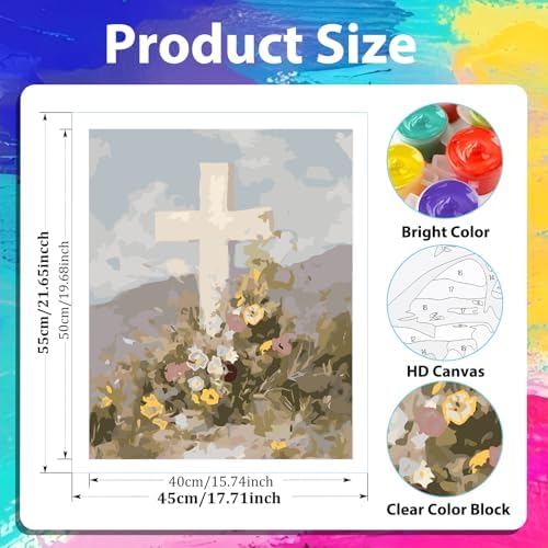 xcemhil Cross Paint by Numbers Kit for Adults Beginner, Cross Paint by Numbers for Adult, Acrylic Paint by Number Kits Suitable for Home Wall Art Decor Gifts 16x20 Inch - Image 4