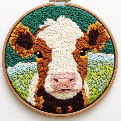 DIY Punch Needle Kits Jersey Cow with Hoop 20x20cm-4 by Unknown