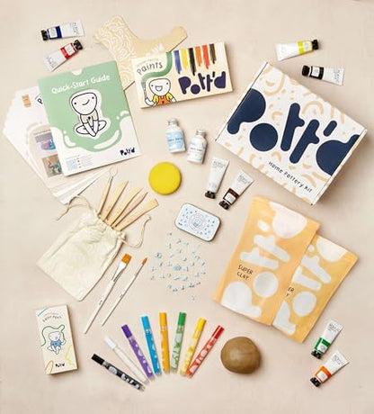 Pott'd Deluxe Edition Air Dry Clay at-Home Pottery Kit for Beginners Including Tools, Paints, Brushes, Varnish Seal, Instruction and Inspo Guide, Paint Pens, Pottery Stamps - Image 2