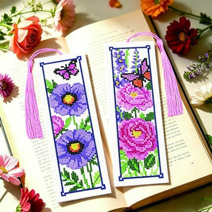 ACRNIGHEET 6PCS Cross Stitch Bookmark Kit for Beginner Stamped Cross Stitch Kits for Adults Floral DIY Tassel Embroidery Bookmark Kits Needlepoint Kit with Instructions Craft Gift 8.5''x3'' 11CT - Image 5