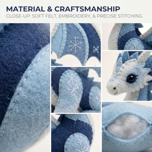 Winter Guardians DIY Patchwork Kit, Felt Animal Sewing Kit for Adults & Beginners, 3D Stuffed Mythical Creature Needle and Thread Kit Craft Sewing Project Kits fo (Ice Dragon) - Image 6