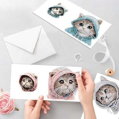 Tontut 6pcs Diamond Painting Kit Greeting Card, Hat Cat 5D DIY Diamond Handmade Holiday Greeting Card with Envelope, Christmas Gift Congratulation - Image 6