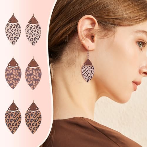 Elecrelive 3 Pairs Leopard Print Earrings Making Kits Brown Wooden Charms Leaf Pattern Wood Earring Blanks Oval Dangle Pendants with Jump Rings DIY Craft Jewelry - Image 4