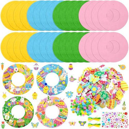 472 Pcs Easter Wreath Crafts Kits Spring Wreath Felt DIY Flower Bunny Rabbits Egg Duck Kits Crafts Hanging Ornaments with Stickers for Adults Spring Party Favor Home Activity by Suilung