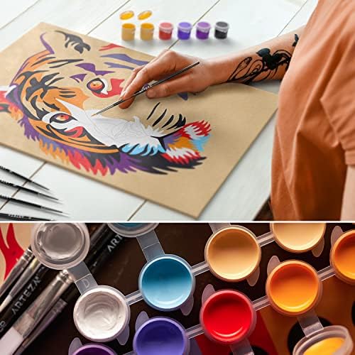 ARTEZA Paint by Numbers Kit, 12x16 Inches, 21 Pieces, Tiger Canvas Painting Kit, Canvas Panel, 12 Acrylic Paint Pots, 5 Paintbrushes, Art Supplies for a Meditative and Calming - Image 6