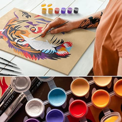 ARTEZA Paint by Numbers Kit, 12x16 Inches, 21 Pieces, Tiger Canvas Painting Kit, Canvas Panel, 12 Acrylic Paint Pots, 5 Paintbrushes, Art Supplies for a Meditative and Calming - Image 6