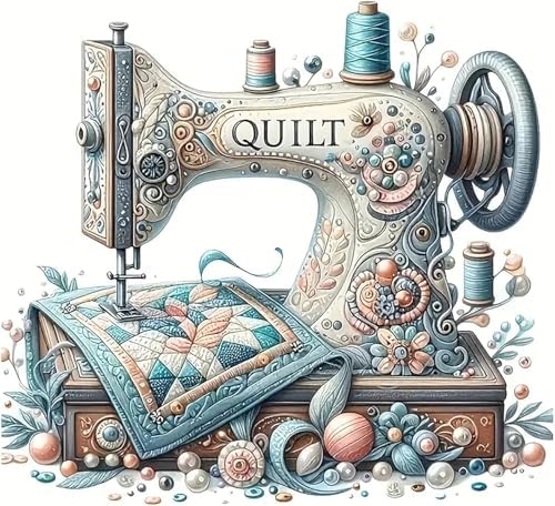 Sewing Machine Stamped Cross Stitch Kits - Vintage Sewing Machine Counted Cross Stitch Kits for Adults, Needlepoint Cross-Stitch Patterns Dimensions Needlecrafts Embroidery Kits 13.7x13.7 Inches by Unknown