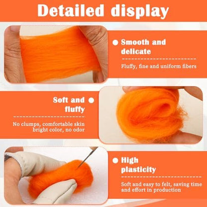 Mayboos 1.76oz Orange-Red Wool Roving, Needle Felting Wool - Image 3