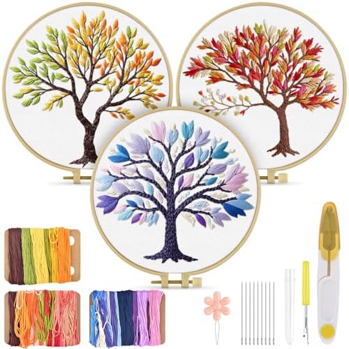 TINDTOP Embroidery Kit for Adult, 3 Pack Embroidery DIY Starter Kit by TINDTOP