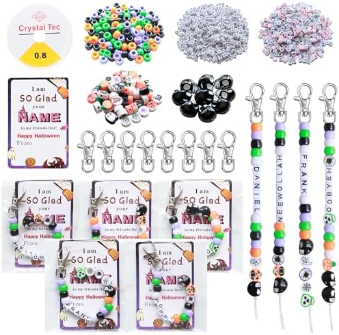 Tuhangcc 773 Pcs DIY Keychain Making Kit，Adjustable Letter Alphabet Beads Strings,Keychain Skull Head Beads,16 Charm Cards with Lobster Clasps & Strings for Halloween Party Favors by Tuhangcc