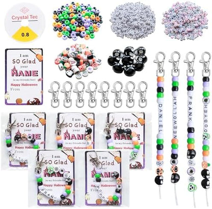 Tuhangcc 773 Pcs DIY Keychain Making Kit，Adjustable Letter Alphabet Beads Strings,Keychain Skull Head Beads,16 Charm Cards with Lobster Clasps & Strings for Halloween Party Favors by Tuhangcc