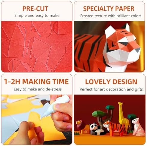 Tiger 3D Origami Paper Craft Kit, Creative Handmade Paper Sculpture Art for Home Decor, Unique Pre-Cut DIY Cute Animal Models Origmai Papercraft Set, Present for Teens & Adults - Image 7