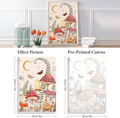 Fountor Framed Paint by Numbers Kit for Adults Beginner & Kids Ages 8-12, Moon Mushroom Forest Paint by Number with Frame, Easy Acrylic Butterfly Painting by Numbers Kit on Canvas 8x12 inch - Image 3