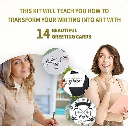 SpiceBox Learn Calligraphy Set for Beginners with Greeting Cards for Adults, Learning Hand Lettering and Penmanship, Art and Craft Kit - Image 4